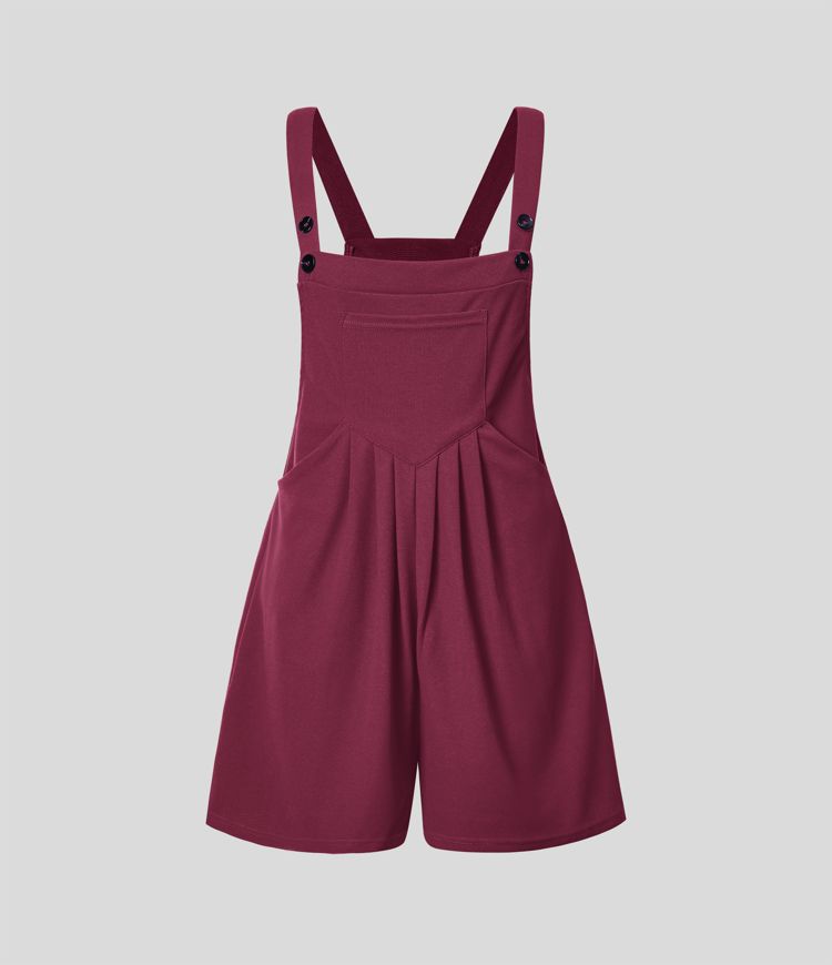 Pockets Waffle Casual Short Overalls