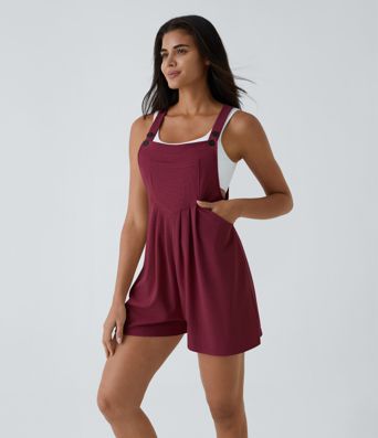 Pockets Waffle Casual Short Overalls