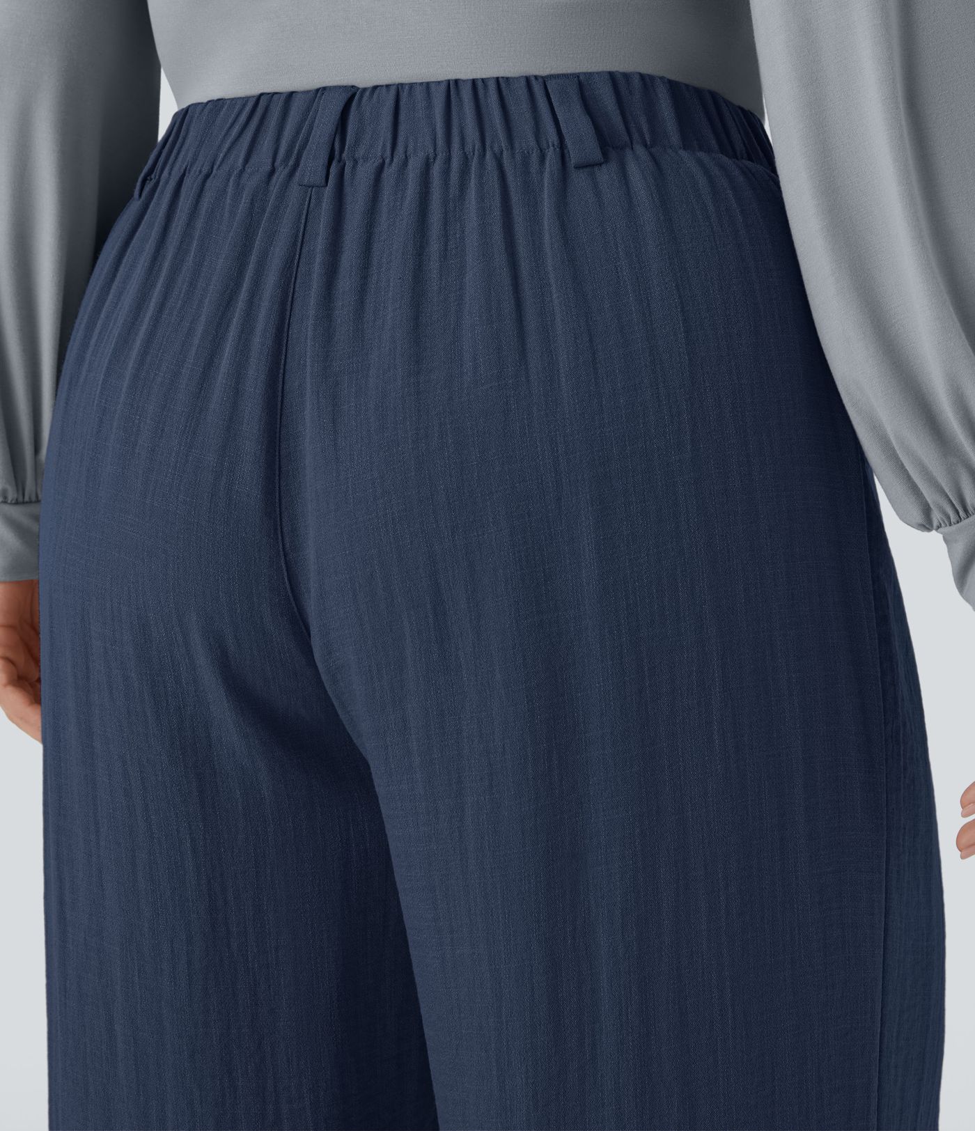 Pantalón tiro alto bolsillo lateral plisado pierna ancha fluido tacto lino talla grande