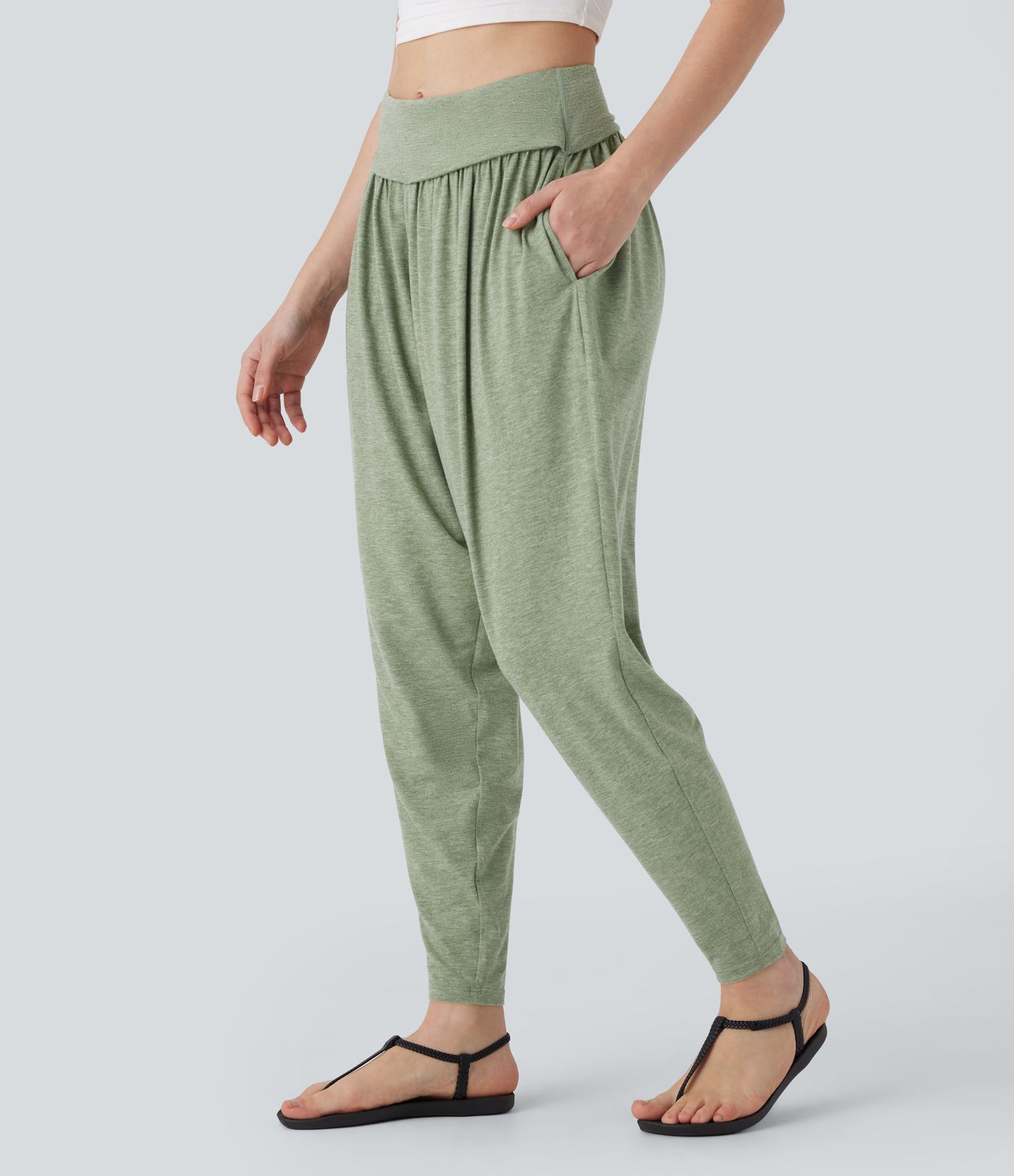 High Waisted Side Pocket Resort Harem Trousers
