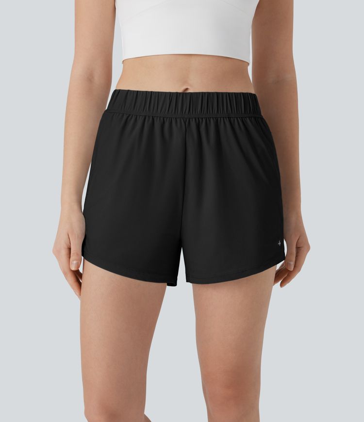 Mid Rise Side Zipper Pockets Reflective Dots Hem Cool Touch Quick Dry Running Shorts