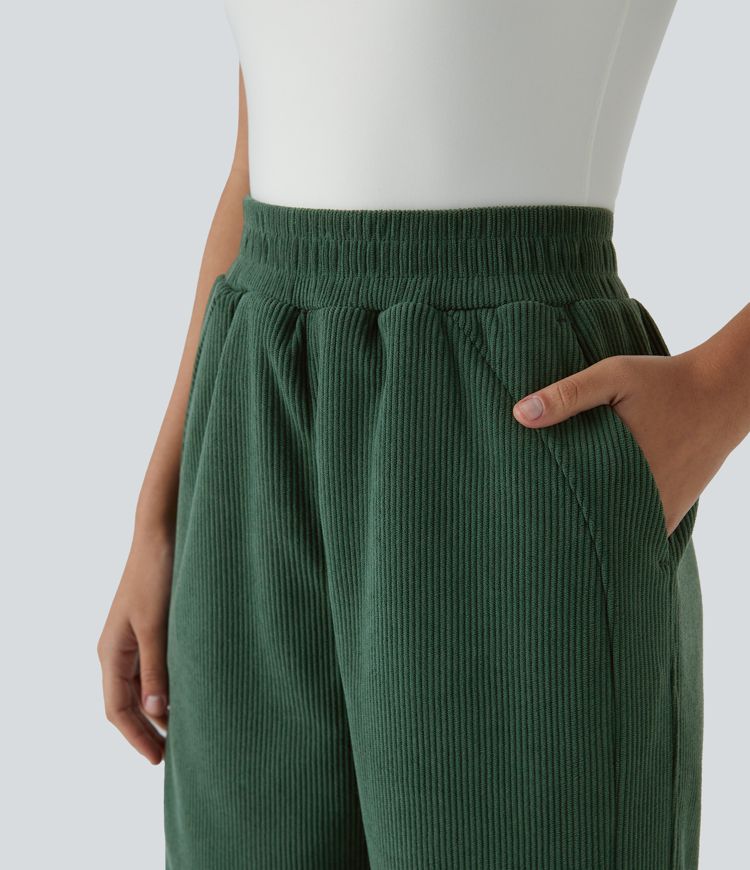 Pantalon de jogging décontracté en velours côtelé à taille haute avec poches latérales