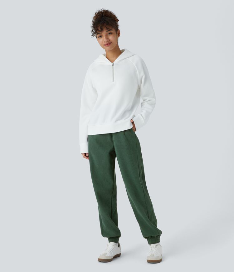 Pantalon de jogging décontracté en velours côtelé à taille haute avec poches latérales