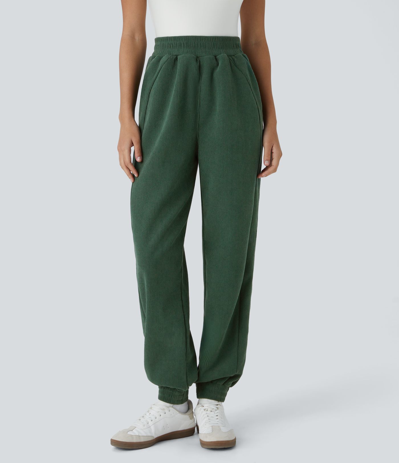 Pantalon de jogging décontracté en velours côtelé à taille haute avec poches latérales