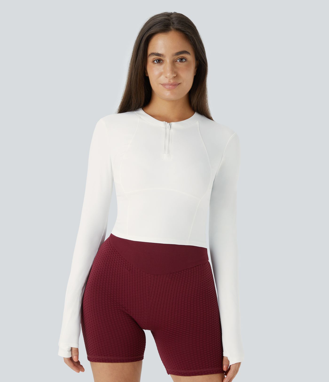 Softlyzero™ Plush Half Zip Long Sleeve Thumb Hole Cropped Golf Sports Top