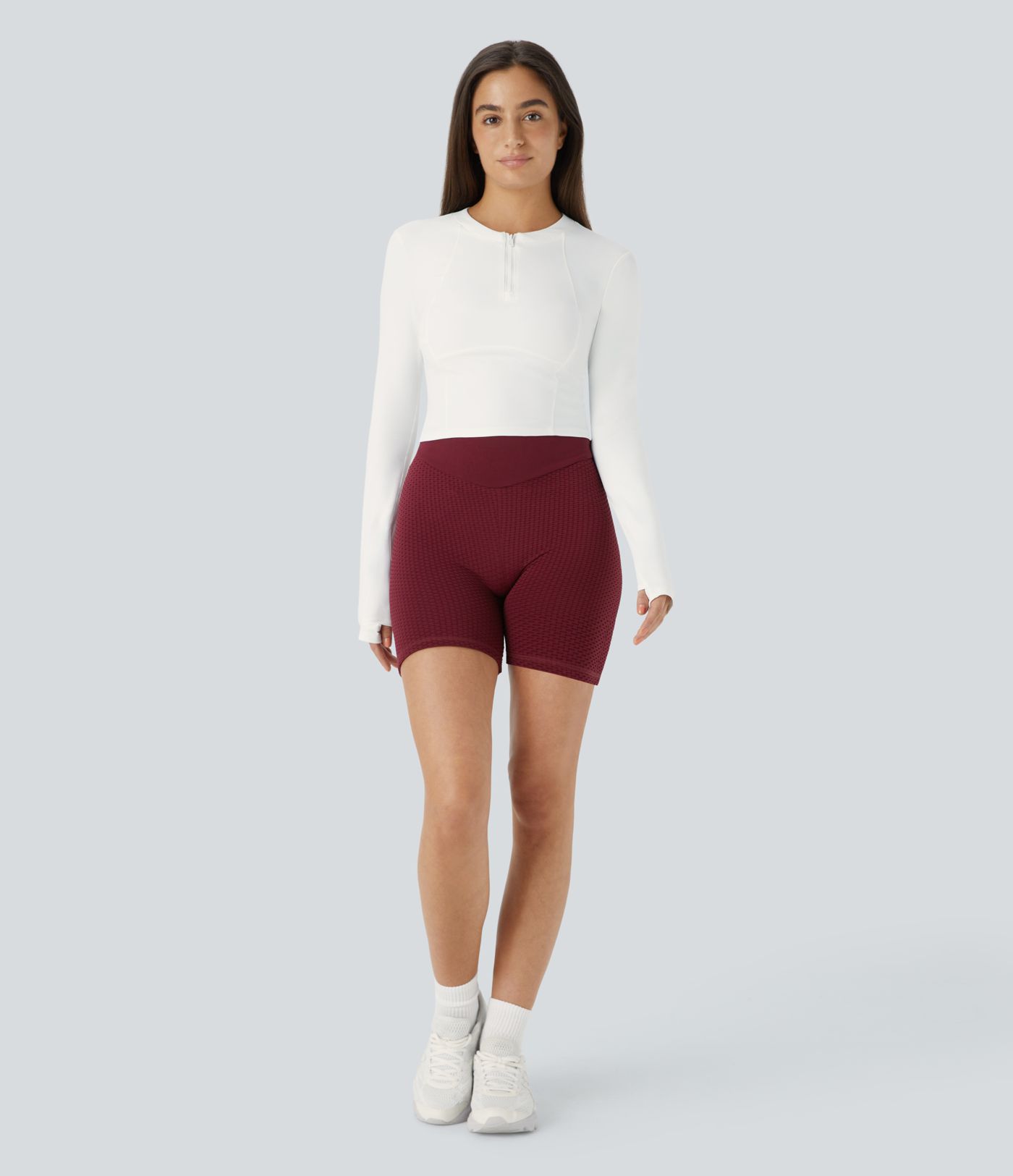 Softlyzero™ Plush Half Zip Long Sleeve Thumb Hole Cropped Golf Sports Top