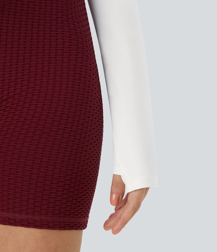 Softlyzero™ Plush Half Zip Long Sleeve Thumb Hole Cropped Golf Sports Top