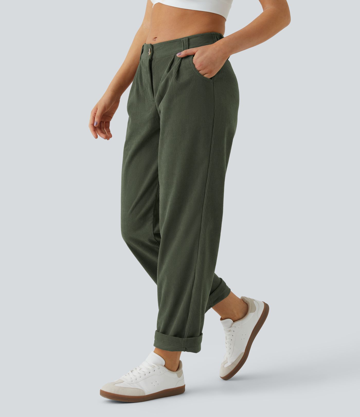 Pantalón pana bolsillo lateral cierre botón tiro medio