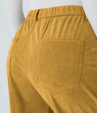 Mid Rise Zipper Pockets Corduroy Casual Joggers