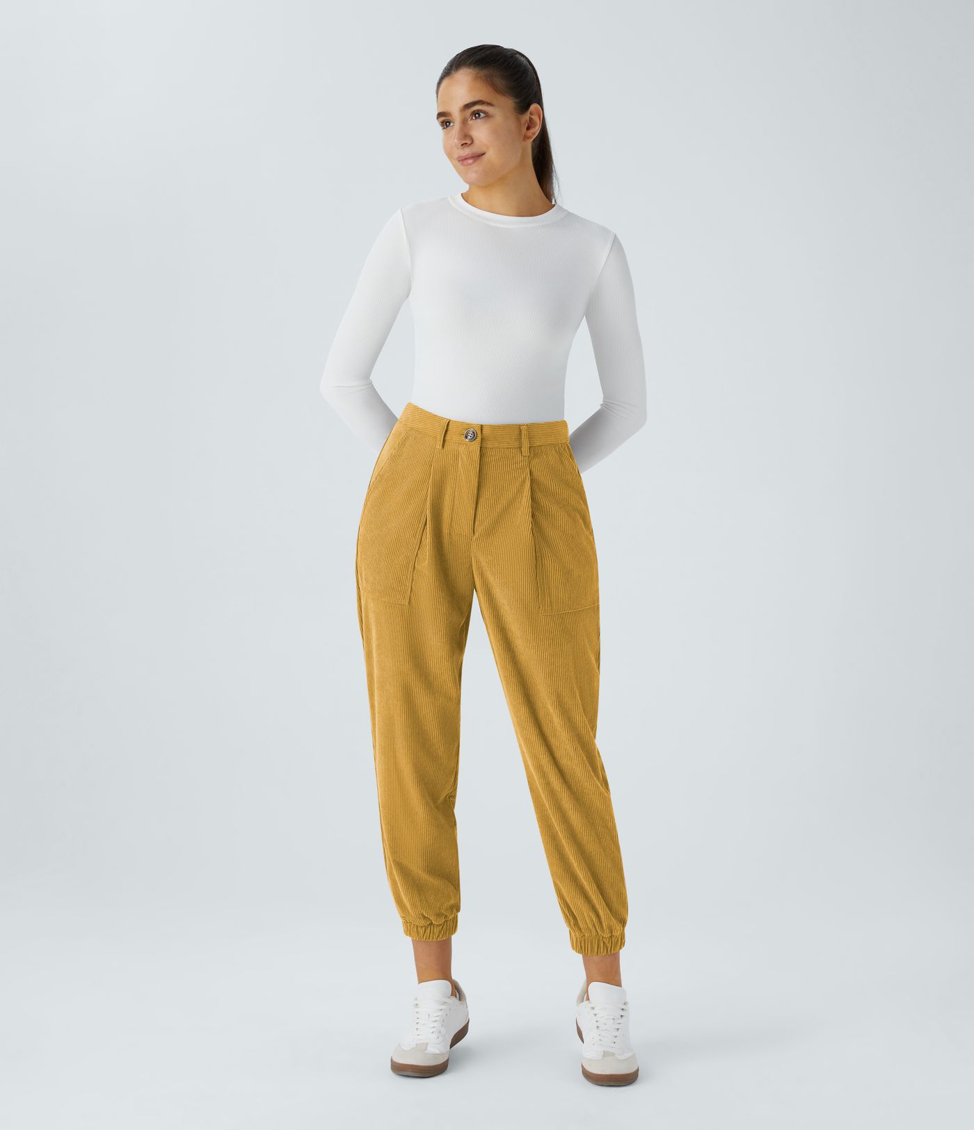 Mid Rise Zipper Pockets Corduroy Casual Joggers