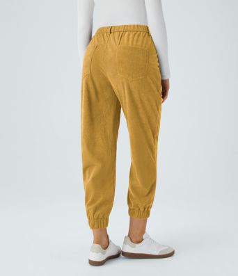Mid Rise Zipper Pockets Corduroy Casual Joggers