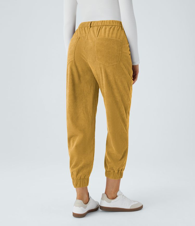 Mid Rise Zipper Pockets Corduroy Casual Joggers