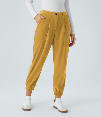 Mid Rise Zipper Pockets Corduroy Casual Joggers