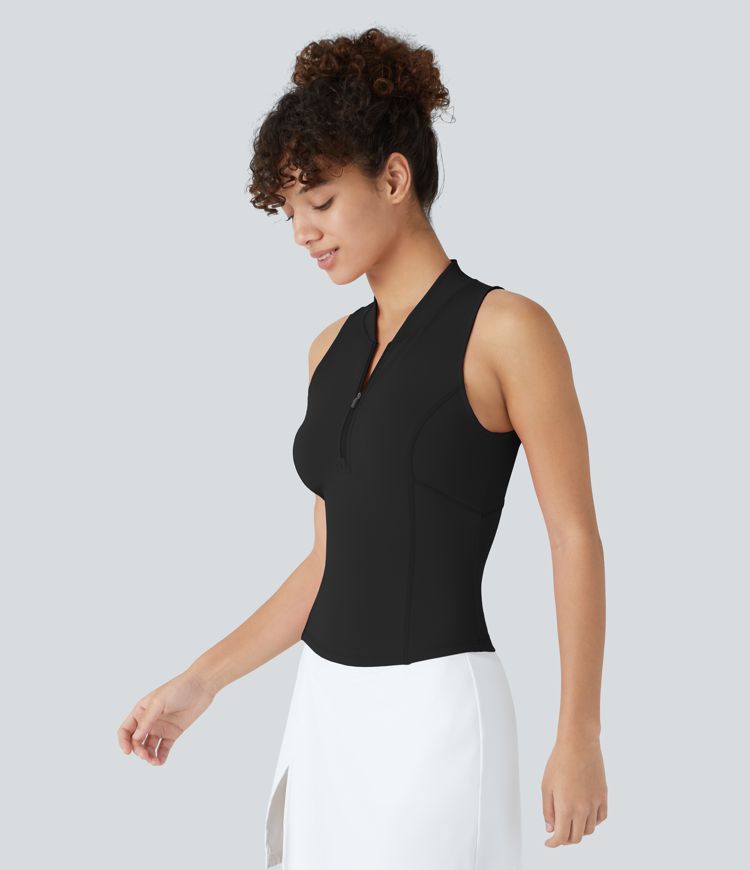 Baseball Collar Half Zipper Slim Quick Dry Golf Tank Top