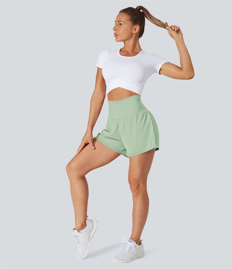 SoftlyZero™ Airy Super High Waisted Cool Touch Women Gym Running Yoga Shorts with Pockets
