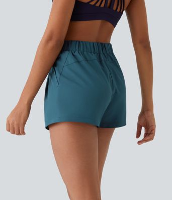 Short extensible taille mi-haute, taille à cordon, poche froncée, décontractés, 3"