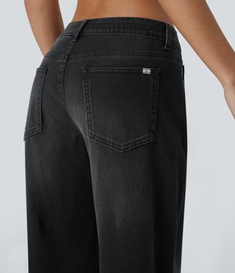 Halara Flex™ Baggy Jeans Low Rise mit Knopf und Reißverschluss, mehreren Taschen, weitem Bein