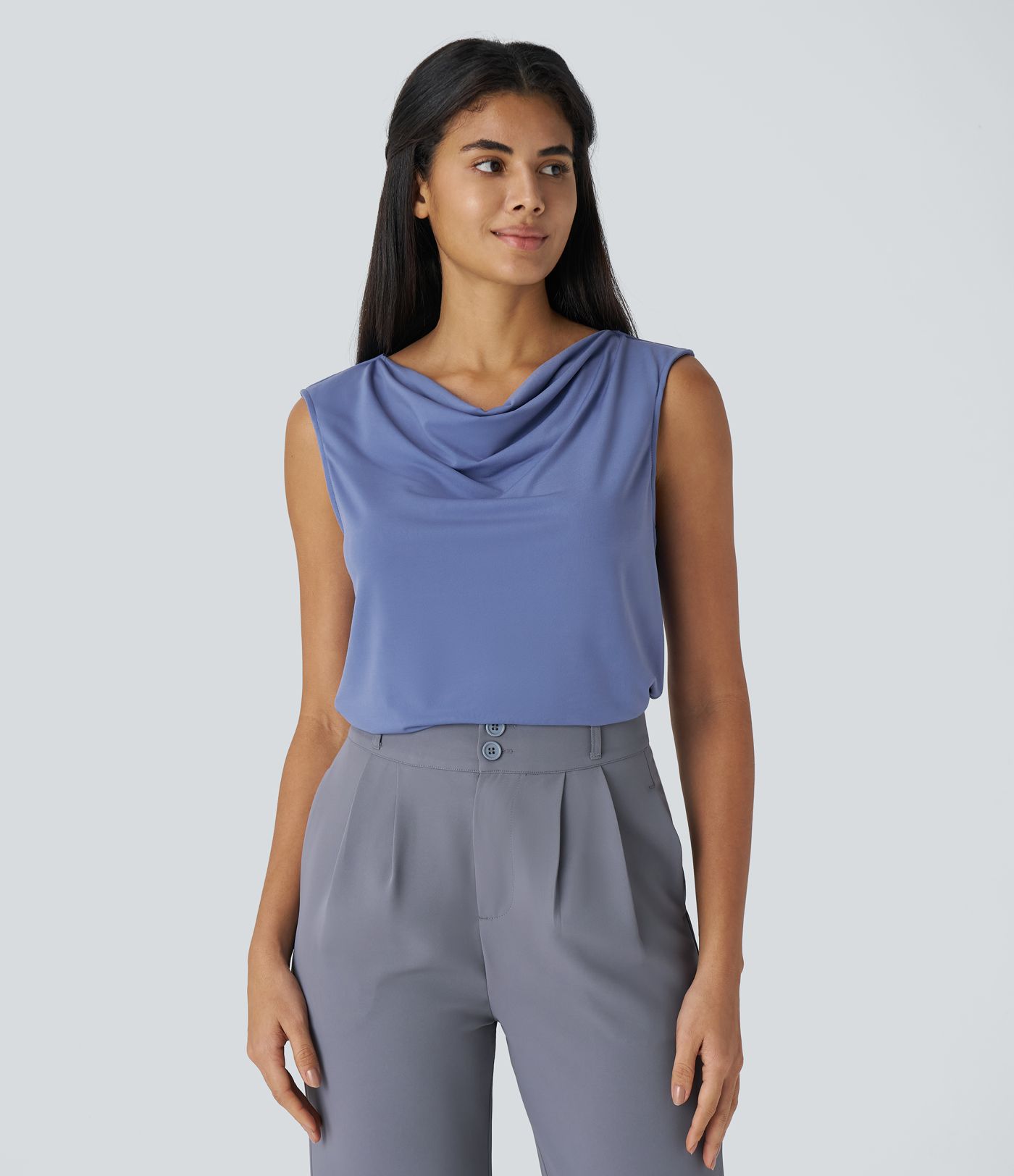 Cowl Neck Sleeveless Work Blouse