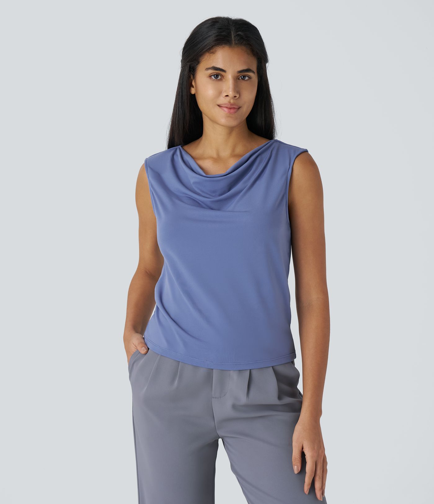 Cowl Neck Sleeveless Work Blouse