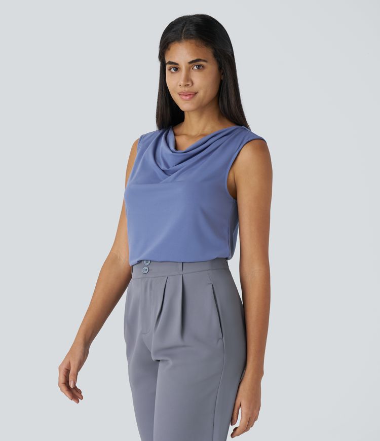 Cowl Neck Sleeveless Work Blouse