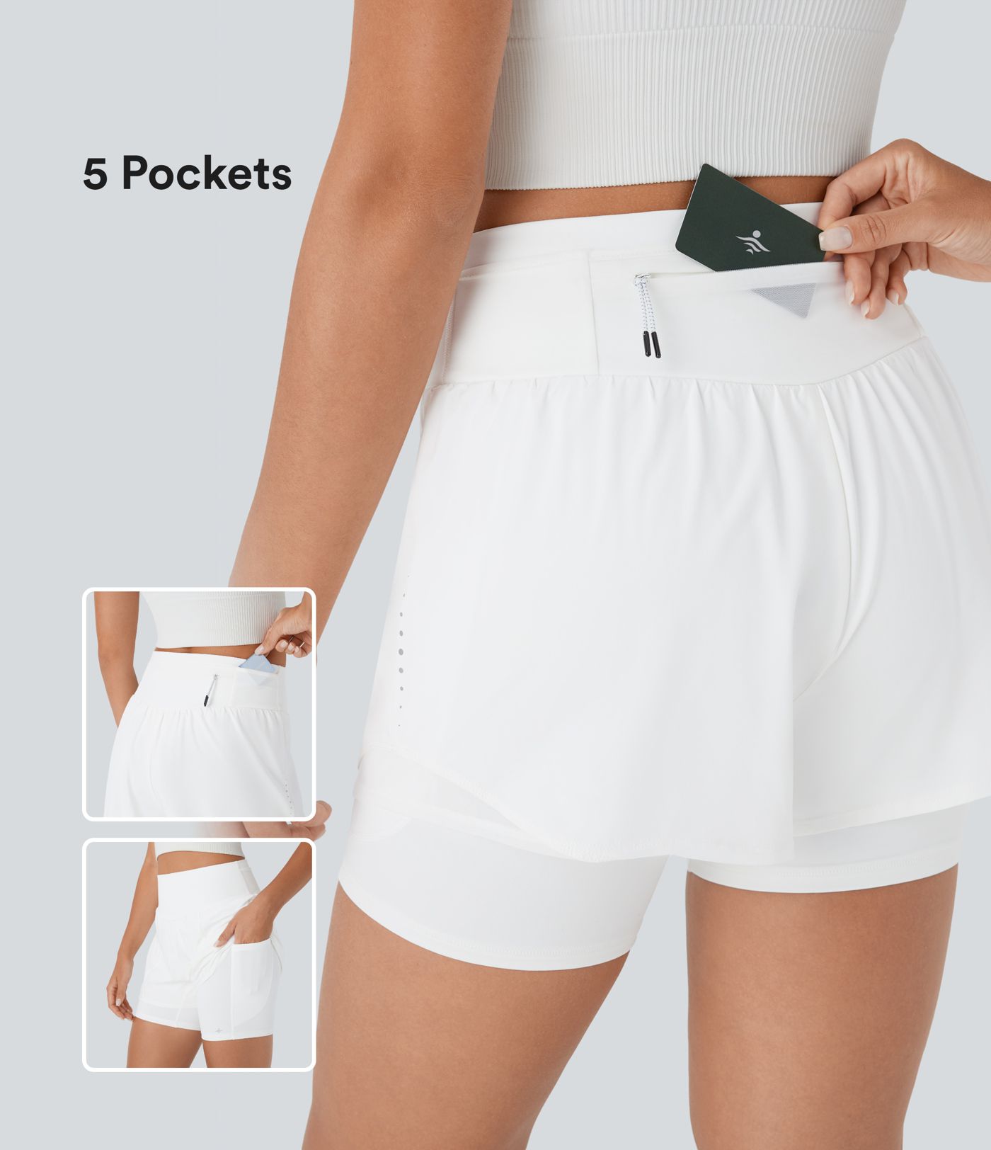 Short 2-en-1 de course gainant taille haute réfléchissant avec empiècements résille contrastés et séchage rapide avec poches SpeedWave™