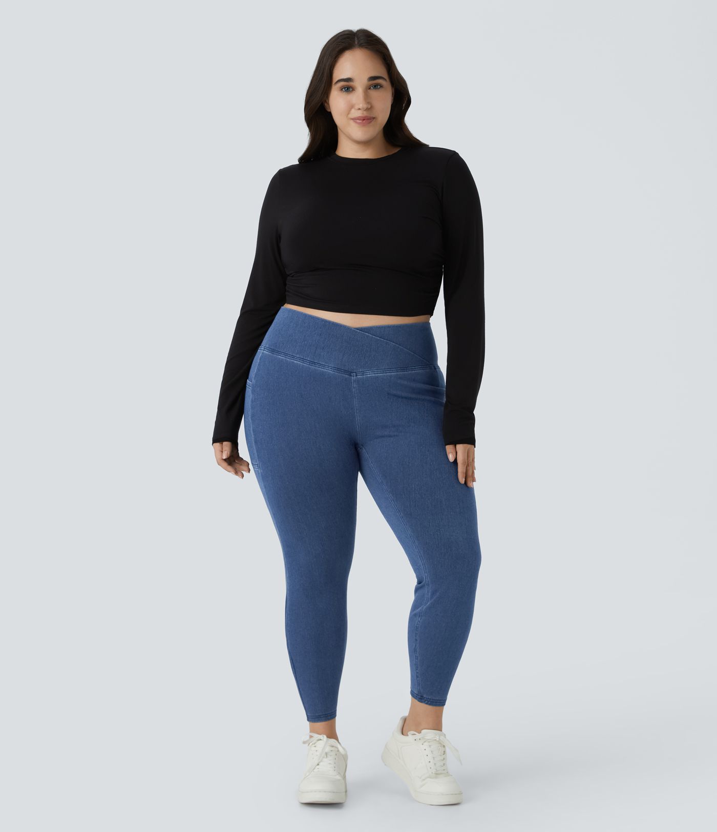 Halara Flex™ Legging Travail Denim Tricoté Extensible Lavé Poche Latérale Croisée Grande Taille
