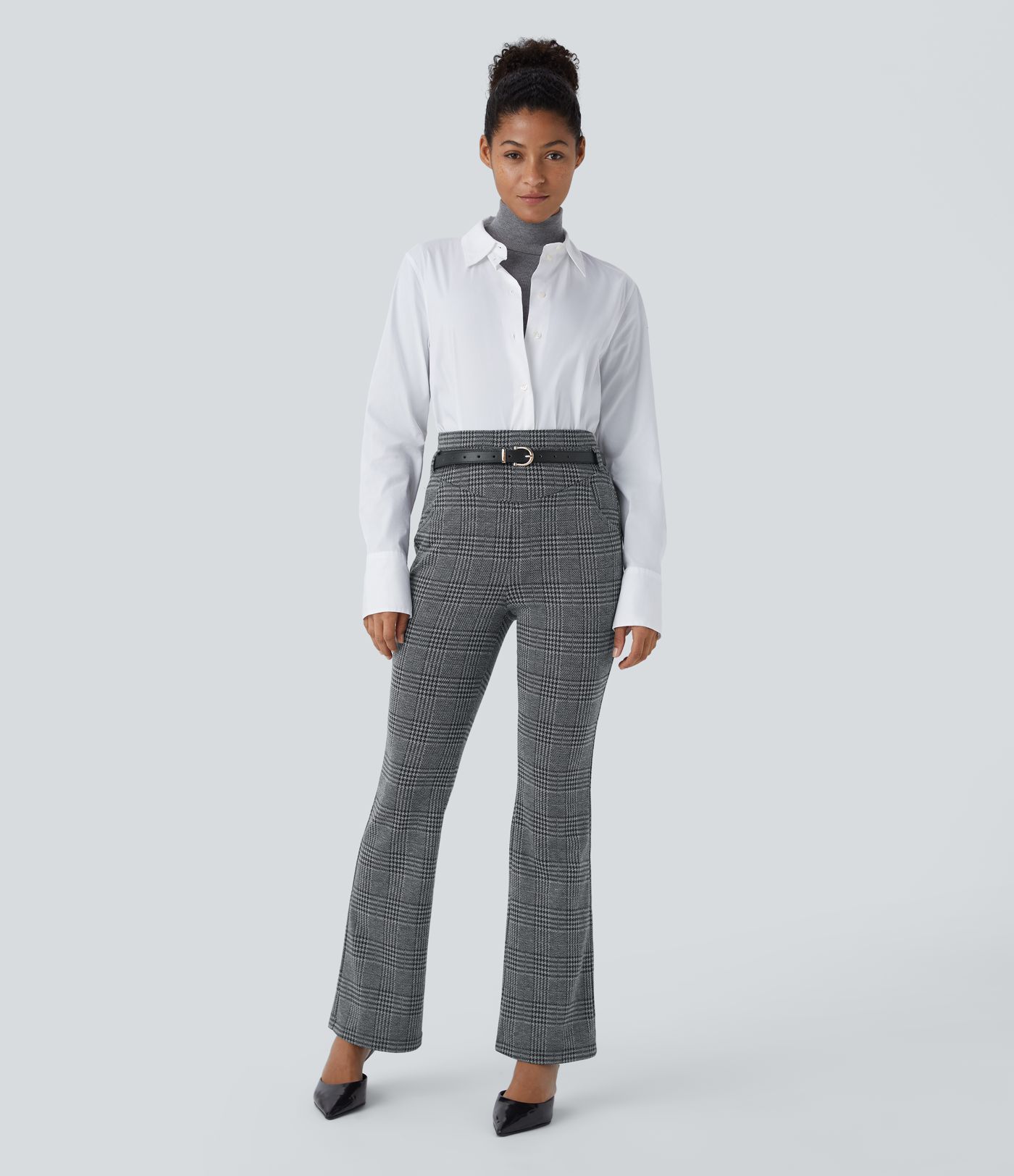 Halara Flex™ Pantalon de ville légèrement évasé à très haute taille motif pied-de-poule avec poches latérales