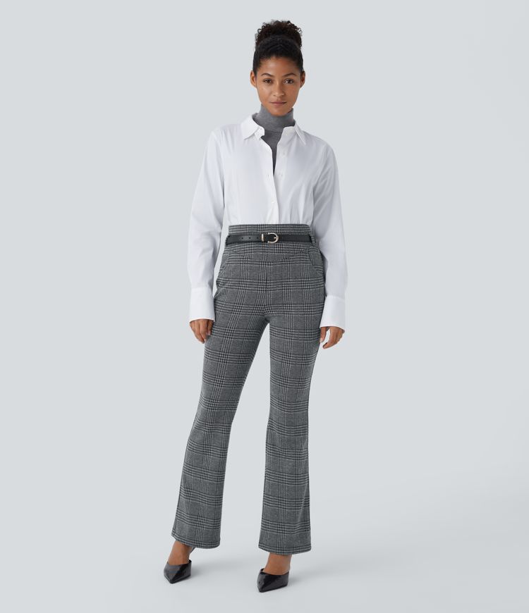 Halara Flex™ Pantalon de ville légèrement évasé à très haute taille motif pied-de-poule avec poches latérales
