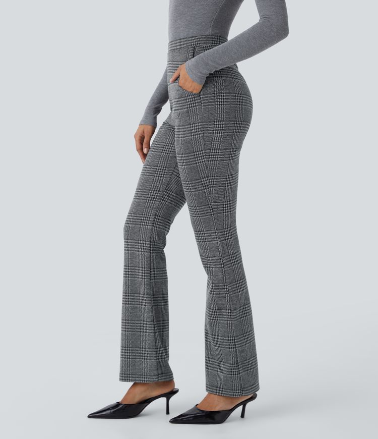 Halara Flex™ Pantalon de ville légèrement évasé à très haute taille motif pied-de-poule avec poches latérales