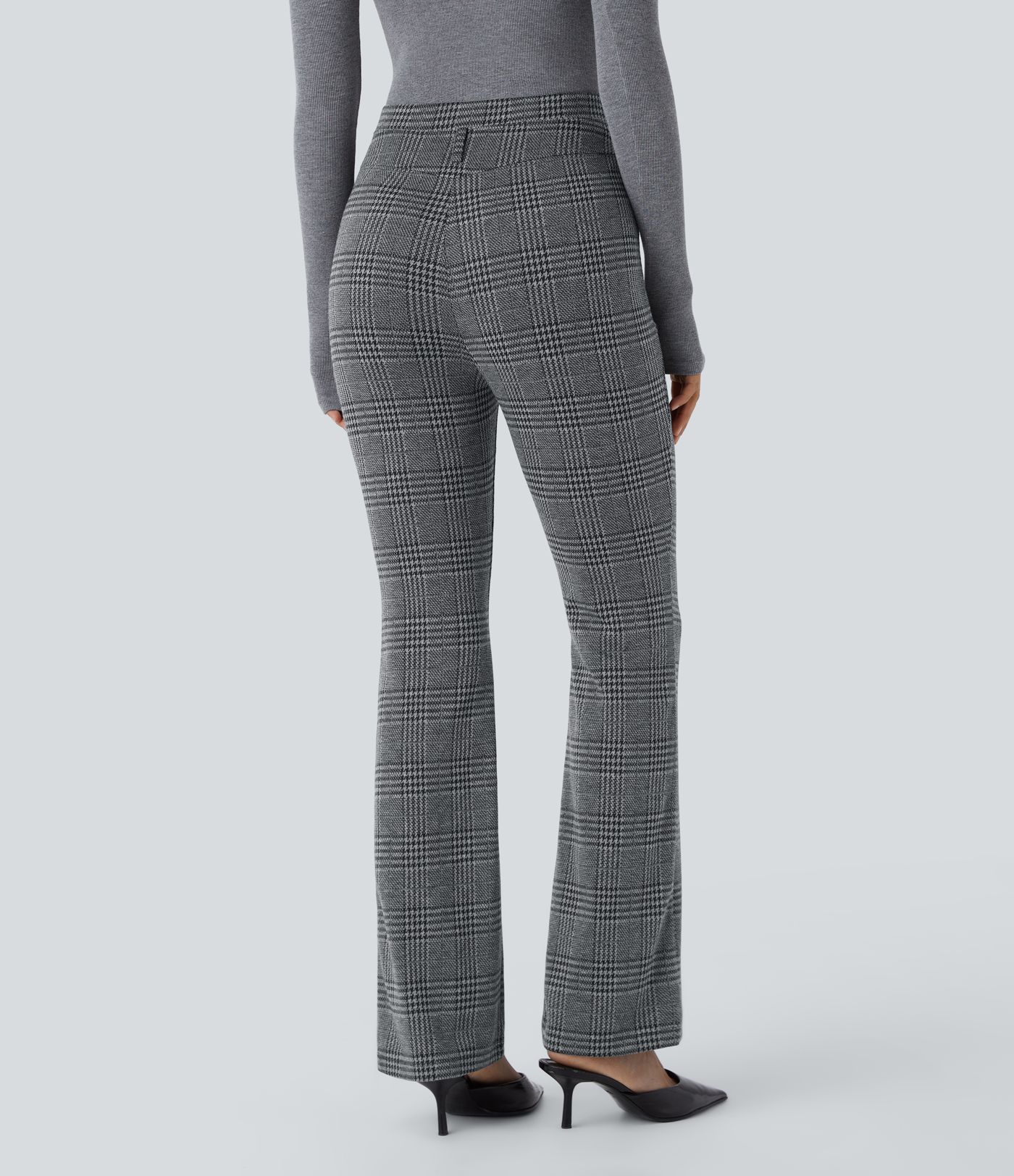 Halara Flex™ Pantalon de ville légèrement évasé à très haute taille motif pied-de-poule avec poches latérales