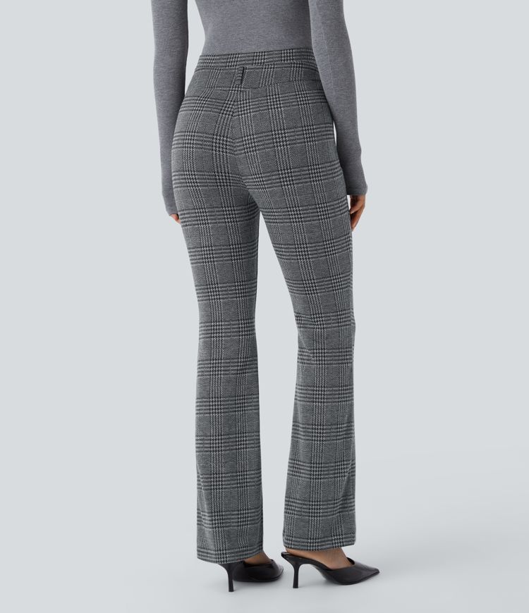 Halara Flex™ Pantalon de ville légèrement évasé à très haute taille motif pied-de-poule avec poches latérales