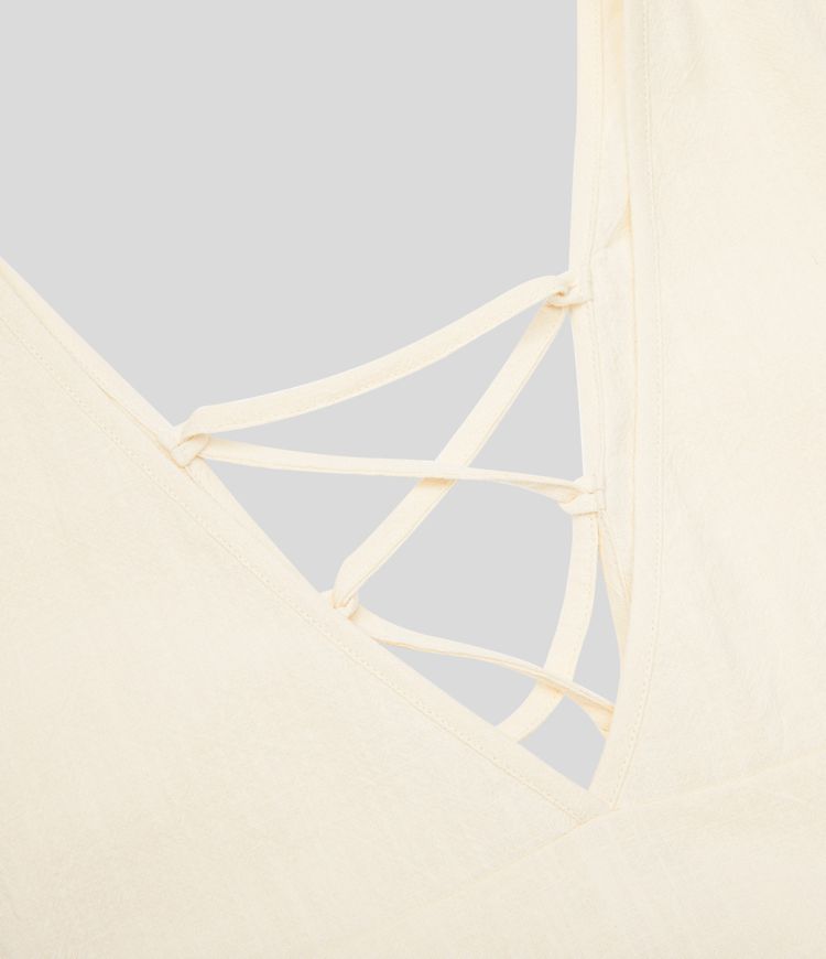 Robe Midi Casual Col en V Sans Manches Dos Nu Croisé avec Lacets Poches Latérales Tissu Effet Lin