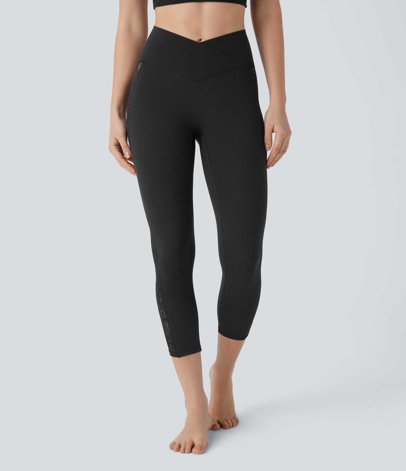 Legging corsaire de yoga taille haute croisé avec dentelle contrastée - Protection UPF50+