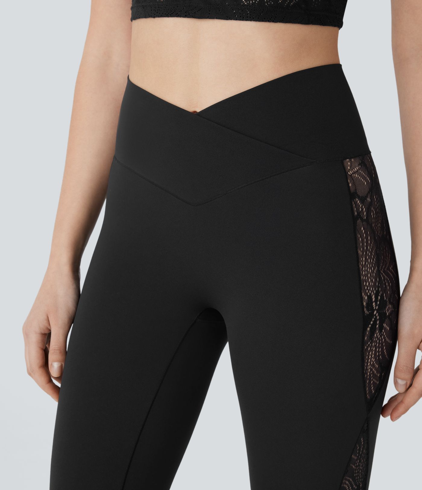 Legging corsaire de yoga taille haute croisé avec dentelle contrastée - Protection UPF50+