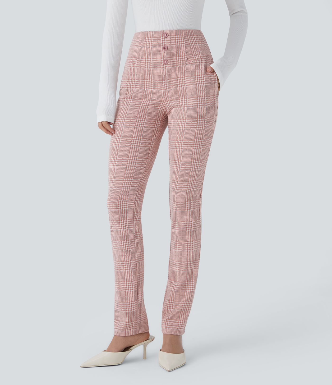 Halara Flex™ High Waisted Houndstooth Plaid Skinny Work Pants with Pockets