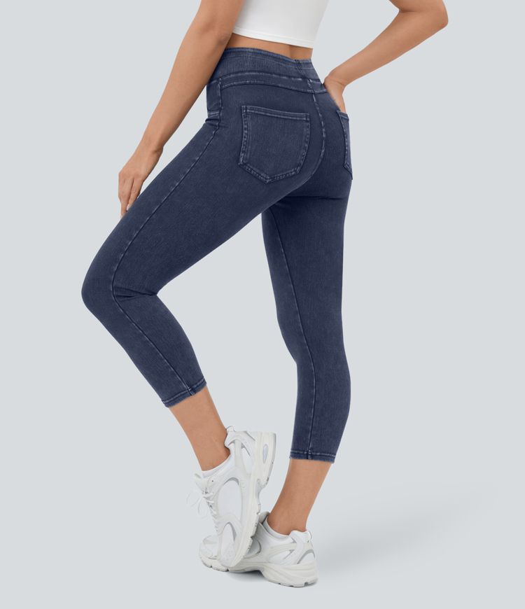 Halara Flex™ High Waist Back Pocket Stretch Knit Denim 7/8 Casual Leggings