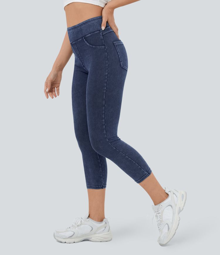 Halara Flex™ High Waist Back Pocket Stretch Knit Denim 7/8 Casual Leggings