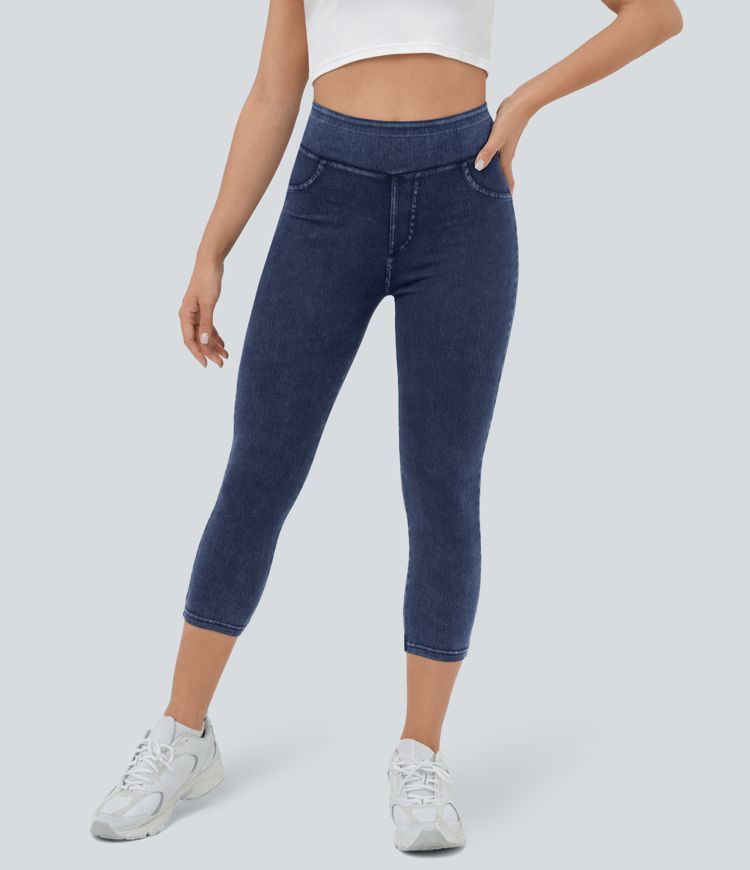 Halara Flex™ High Waist Back Pocket Stretch Knit Denim 7/8 Casual Leggings