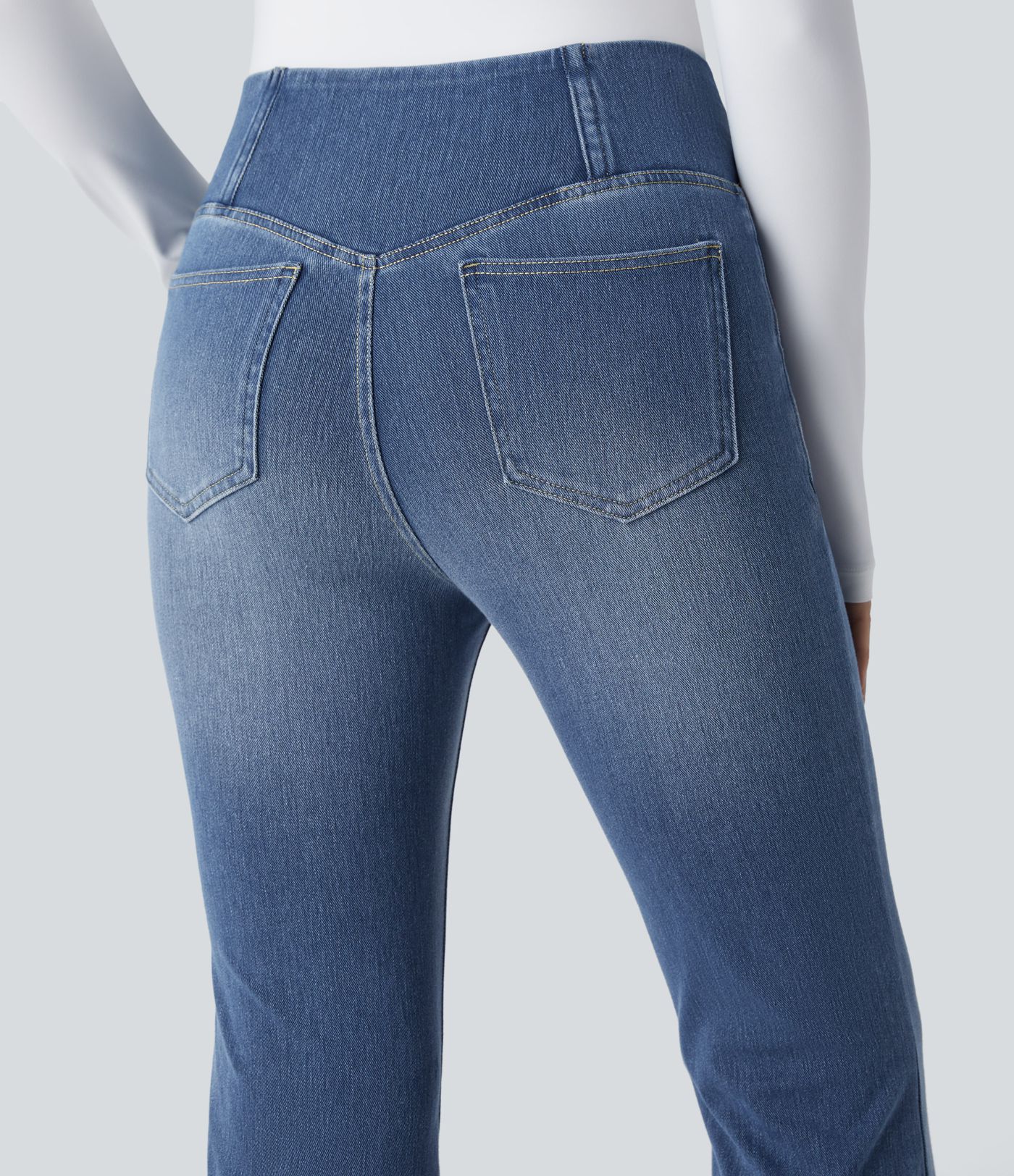 Halara Flex™ High Waisted Crossover Pocket Washed Casual Flared Jeans