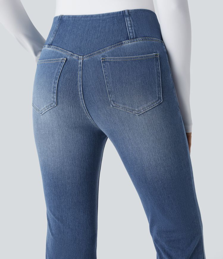 Halara Flex™ High Waisted Crossover Pocket Washed Casual Flared Jeans