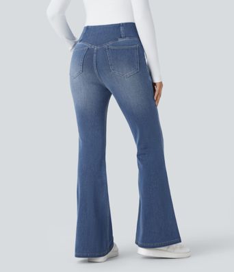 Halara Flex™ High Waisted Crossover Pocket Washed Casual Flared Jeans