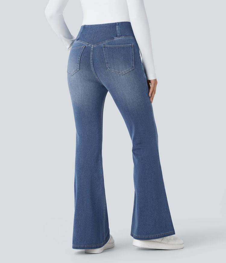Halara Flex™ High Waisted Crossover Pocket Washed Casual Flared Jeans
