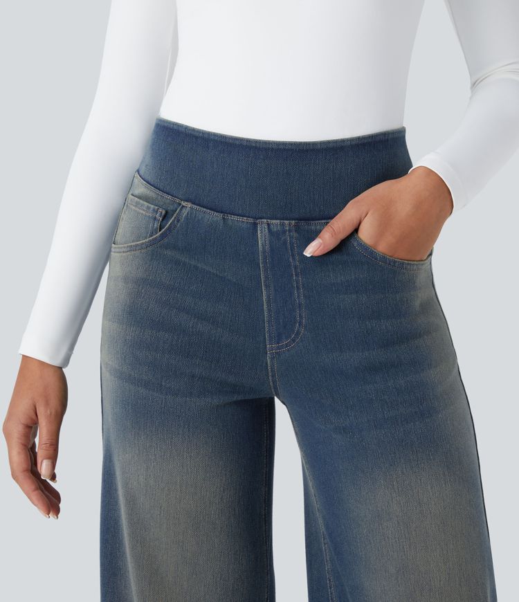 Halara Flex™ High Waisted Pockets Baggy Wide Leg Washed Casual Jeans