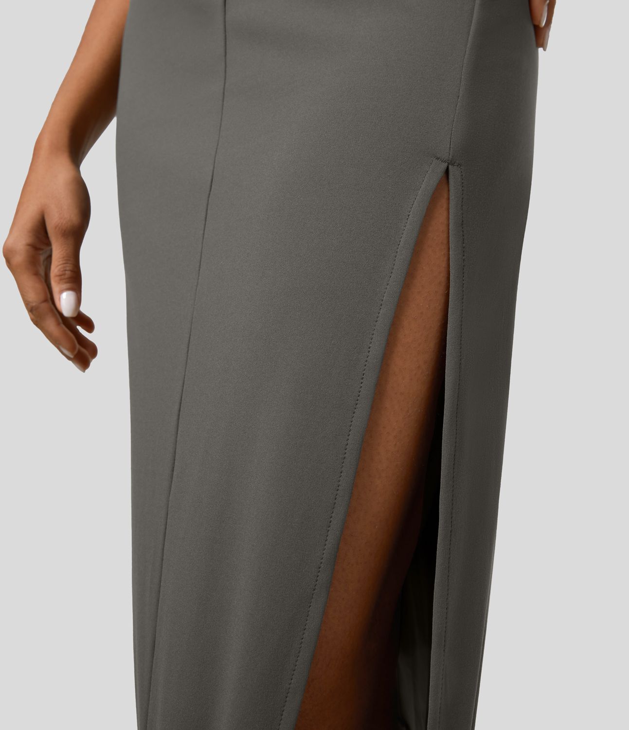 High waist decorative button split midi workwear skirt