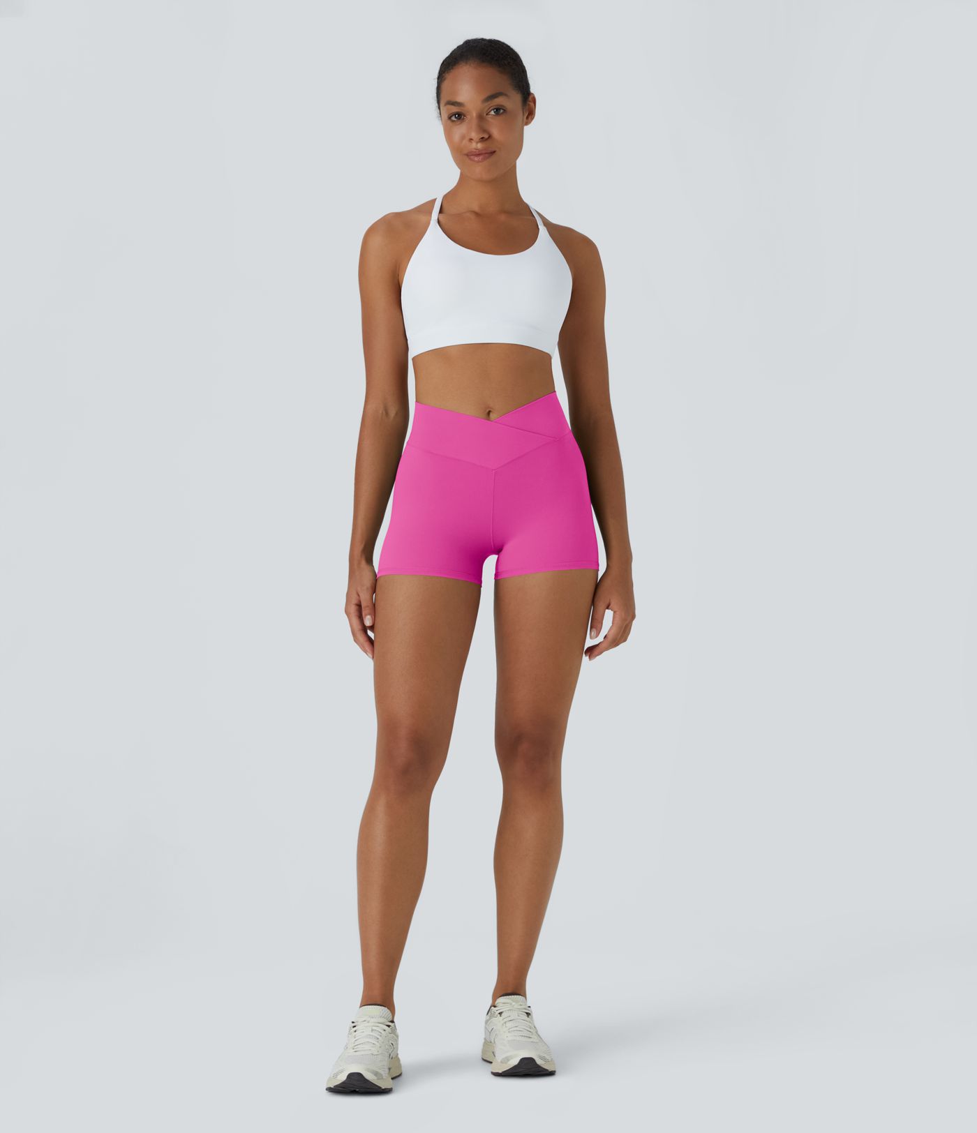 SoftlyZero™ High Waisted Crossover Plain Yoga Biker Shorts 3''-UPF50+