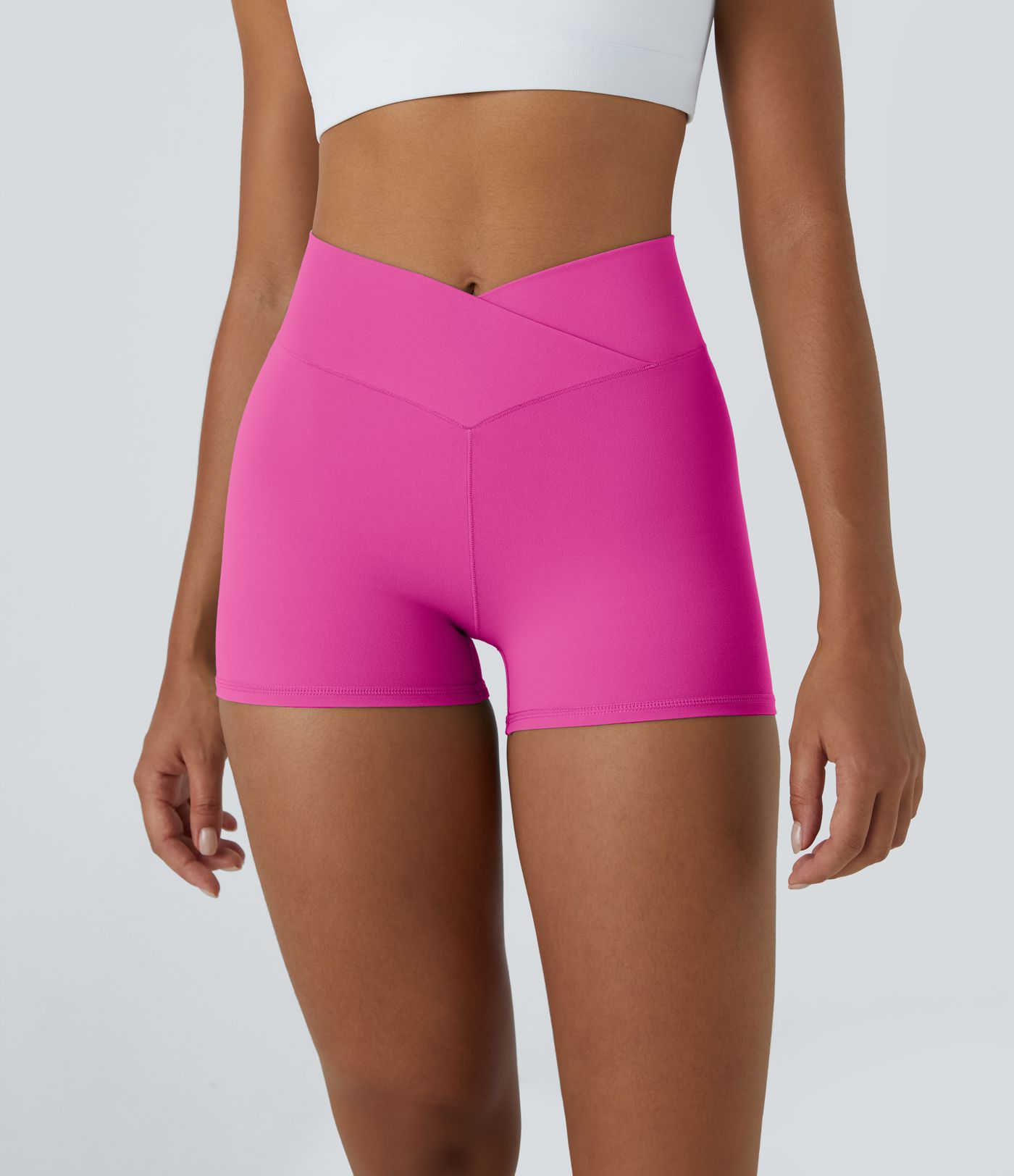SoftlyZero™ High Waisted Crossover Plain Yoga Biker Shorts 3''-UPF50+