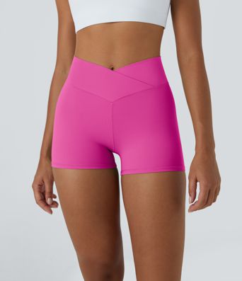 SoftlyZero™ High Waisted Crossover Plain Yoga Biker Shorts 3''-UPF50+
