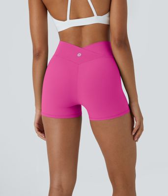 SoftlyZero™ High Waisted Crossover Plain Yoga Biker Shorts 3''-UPF50+