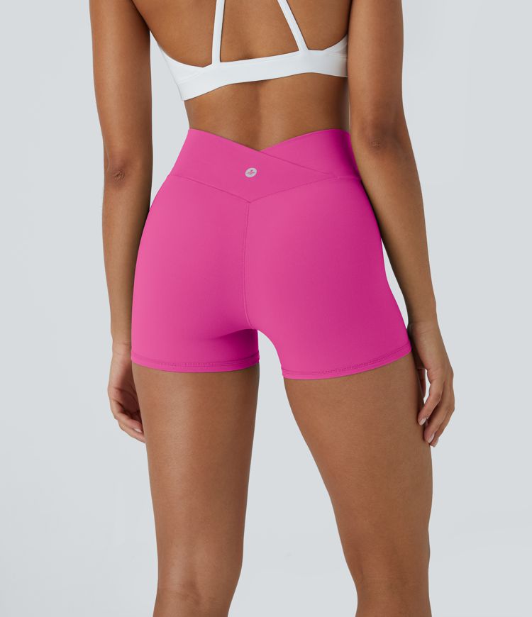 SoftlyZero™ High Waisted Crossover Plain Yoga Biker Shorts 3''-UPF50+