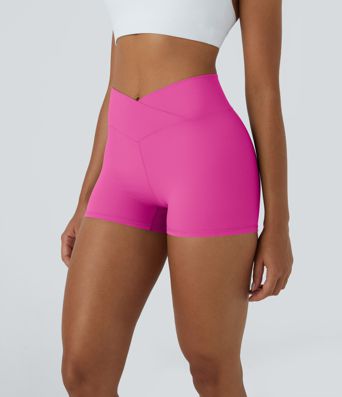 SoftlyZero™ High Waisted Crossover Plain Yoga Biker Shorts 3''-UPF50+